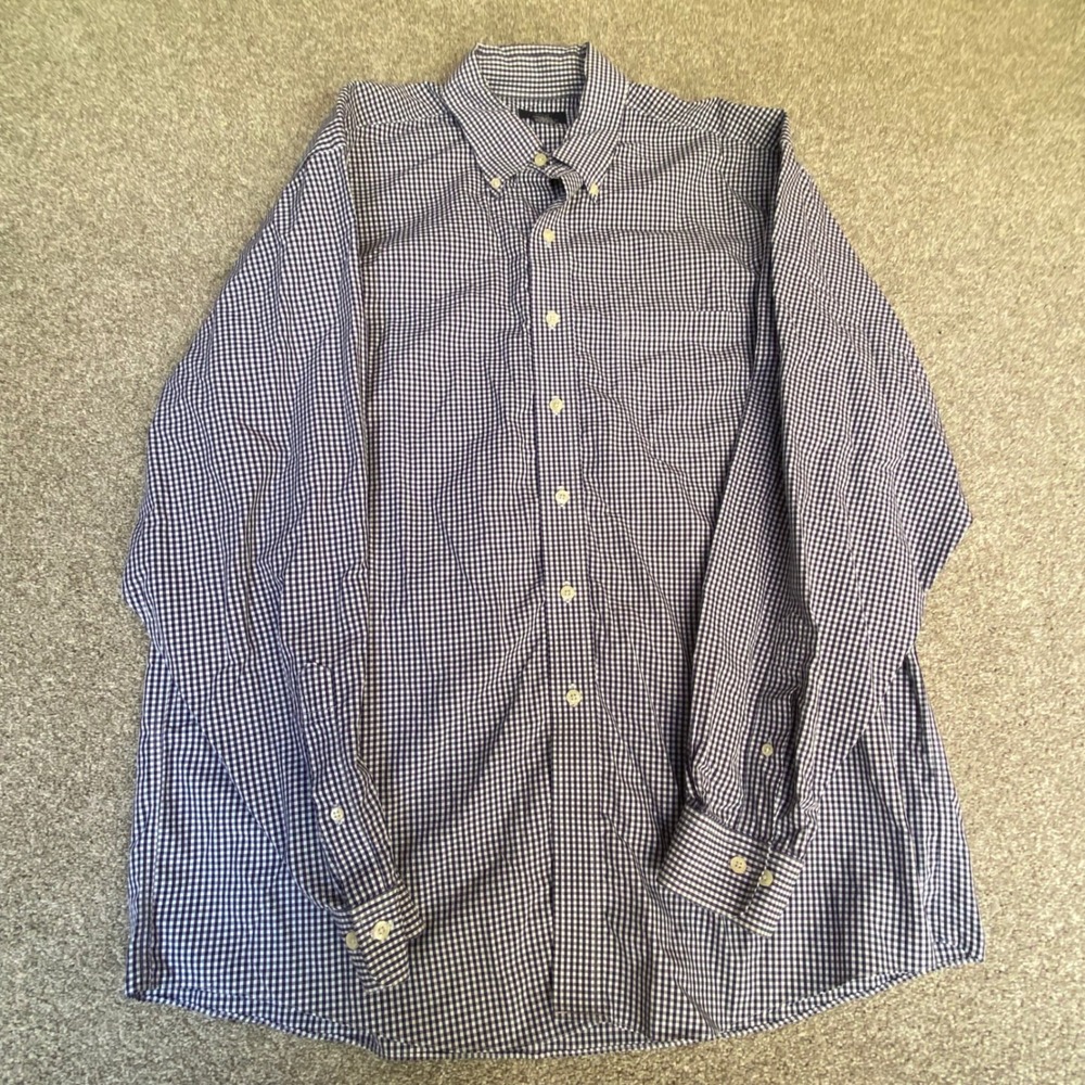 Brooks Brothers 346 Button Down Shirt Mens XL Blue Gingham Excellent Cotton